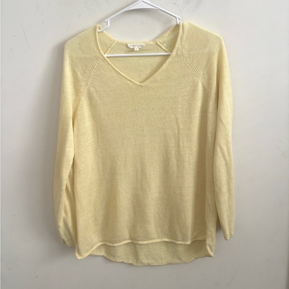 Eileen Fisher Sweater Womens Pastel Yellow Linen Lightweight V-Neck Minimalist S - Picture 1 of 5